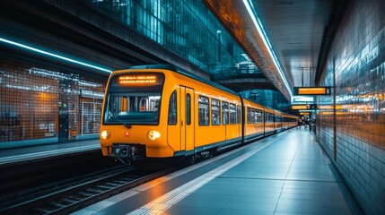 Subway train at underground railway station. Train railway platform. Urban scene. Metro. Tube.