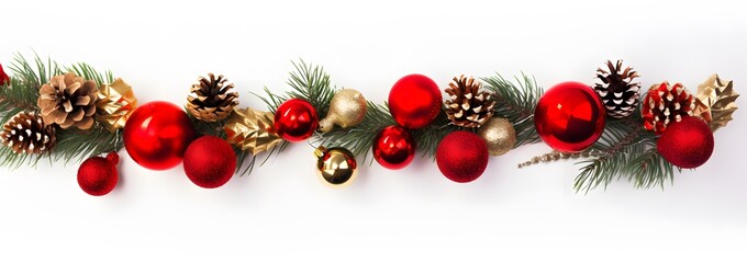 Wall Mural - christmas garland border with pine cones and baubles