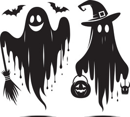 Wall Mural - Halloween scary ghosts silhouette collection vector illustration isolated on a white background