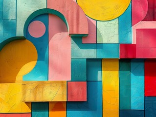 Sticker - Abstract Geometric Wall Art: Colorful Shapes and Textures