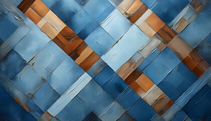 Wall Mural - Diagonal Blue Plaid Pattern with Textured Background