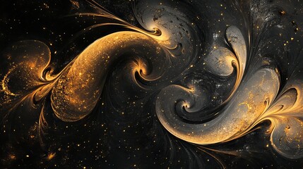 Wall Mural - A stylish design with swirls of gold on a black background, perfect for a book cover, brochure, poster, wallpaper, or business artwork.