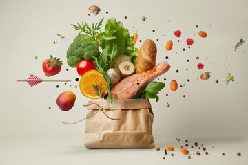 Wall Mural - foods in a bag with an arrow. Rising food