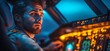 © Dayone - A focused pilot in a cockpit, illuminated by control panel lights.