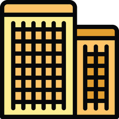Poster - This vector illustration features modern buildings with a grid like facade, highlighting contemporary urban architecture
