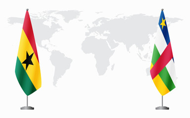 Ghana and Central African Republic flags for official meeting against background of world map.