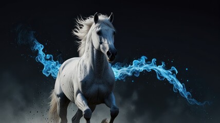 Sticker - White Horse with Blue Flames