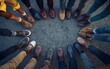© Keattipoom - Circle of Unity - Close-up of Diverse Group's Feet Stands Together in Solidarity, Symbolizing Inclusiveness and Togetherness