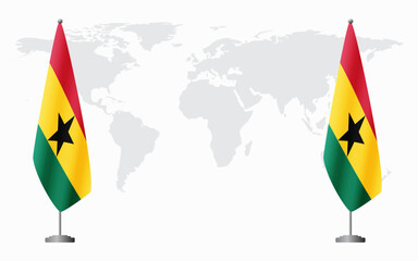 Ghana and Ghana flags for official meeting against background of world map.