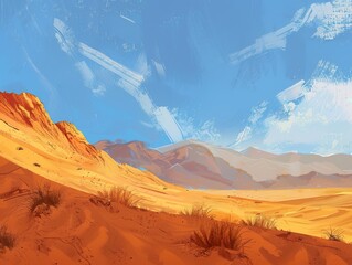 Sticker - Desert Landscape with Mountains and Blue Sky