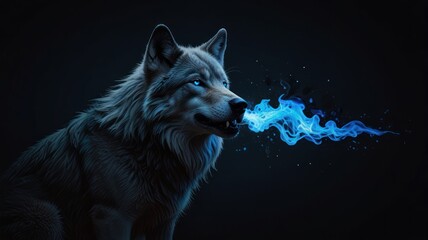 Sticker - Wolf Breathing Blue Flames