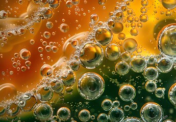 Wall Mural - Abstract Bubbles in Orange and Green Liquid