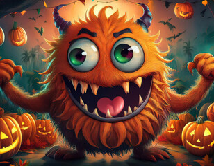 Animation Goggely eyed, smiling, Halloween Monster character 