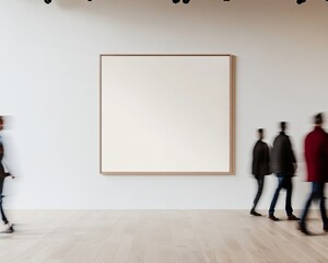 Poster - Modern Gallery With Empty Poster and Blurred People Walking By