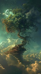 Poster - Dreamy Landscape: A Tree Reaching for the Moon