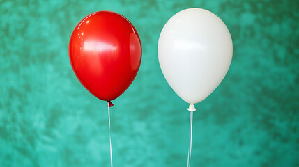 Two colorful balloons, one red and one white, symbolizing celebration and joy. Ideal for party themes or festive occasions.