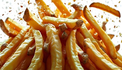 Wall Mural - Fallen French Fries on a White Background