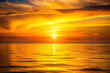 Wall Mural - Golden sunset over ocean reflecting warm light