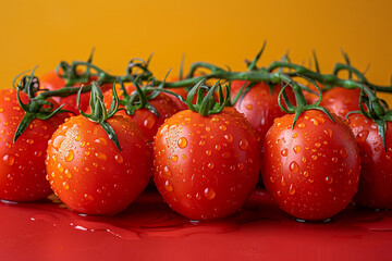 Fresh juicy red tomatoes with water drops. Healthy vegetables. Organic food concept.