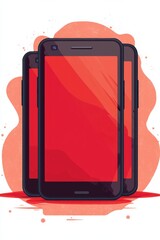 Poster -  illustration of three mobile phones with a striking red color background, showcasing modern technology and communication design.