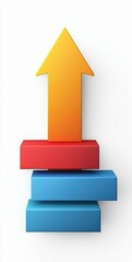 Poster - Colorful 3D arrow pointing upwards, symbolizing growth and success on a white background