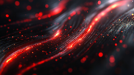 Aufkleber - Dynamic red and black abstract background with glowing particles and flowing lines creating an energetic visual effect