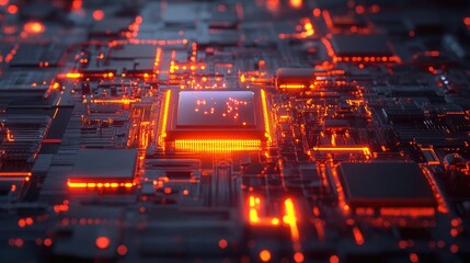 Fototapete - A 3D rendering of a quantum computer with glowing quantum bits, representing cutting-edge computing technology.