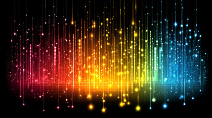 Poster - Colorful abstract light streaks create a vibrant visual display against a dark background representing sound waves or music