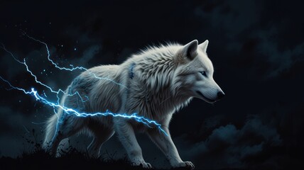 Canvas Print - White Wolf and Lightning