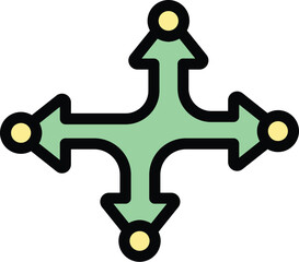 Poster - Four way arrow sign with circles is showing different directions for decision making