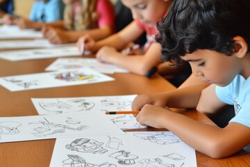 Poster - Children Engaged in School Debate Activity Using Coloring Pages with Educational Themes