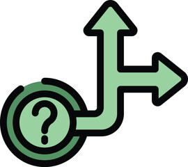 Poster - Concept of choosing the right path symbolized by a question mark and two opposite arrows