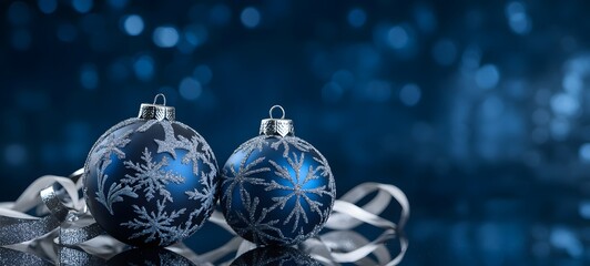 Wall Mural - blue christmas ornaments with snowflake pattern