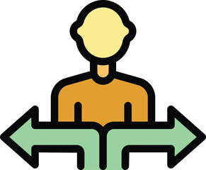 Poster - Man is trying to make a decision, choosing between two opposite directions represented by arrows