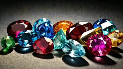 Poster - Brilliant Display of Colorful Gemstones Sparkling Under Soft Lighting in a Creative Arrangement