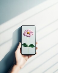 Leinwandbilder - Minimalist Smartphone and Flower Artwork - Technology Meets Nature Concept