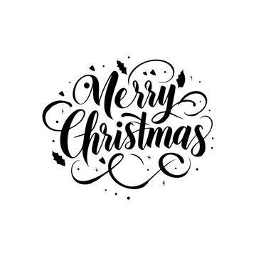 MERRY CHRISTMAS vector brush calligraphy with flourishes. Merry Christmas card. Hand drawn brush style modern calligraphy. vector design for greetings card, headline. t shirt print and others.