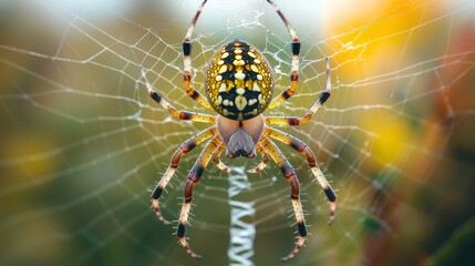 Colorful spider sitting on a detailed web in a natural environment
