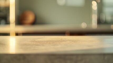 Aufkleber - Minimalist Soft Beige Concrete Table Surface with Blurred Modern Indoor Setting and Bokeh Effect