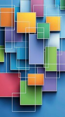 Poster - Abstract art composition featuring colorful squares on a blue background creating a vibrant and geometric digital design.