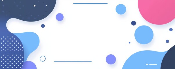 Poster - Abstract design featuring blue and pink circles on a white background with waves and dots for creative and modern projects