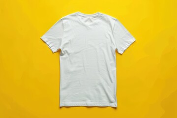 Wall Mural - A white t-shirt is laying on a yellow background, generative ai image