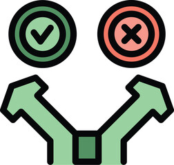 Poster - Algorithm choosing the right way to go, deciding between a green check mark and a red cross mark