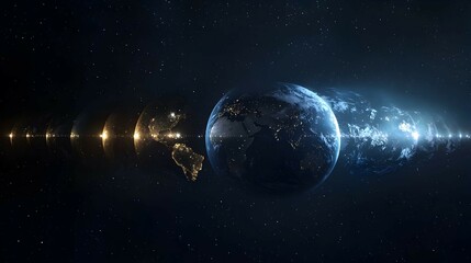 Earth From Space with City Lights and Stars