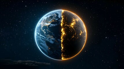 Planet Earth Split In Two With Night And Day