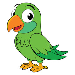 Wall Mural - Cartoon green parrot isolated on white background