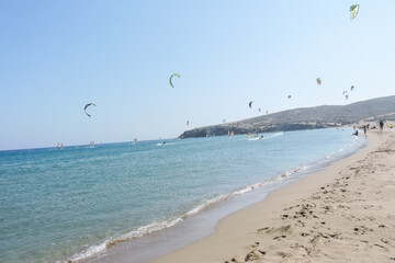 sea view on a clear summer day full of sun. Panorama of the island of Rhodes.	