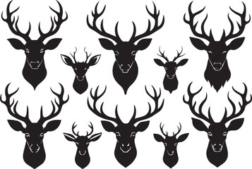 Cartoon vector black deer head silhouette clipart