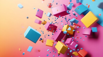 Poster - Colorful blocks bursting against a vibrant background, creating a dynamic and playful visual explosion of shapes and colors.