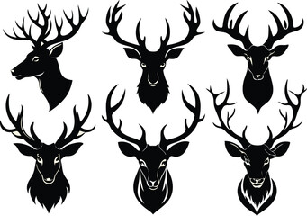 Cartoon vector black deer head silhouette clipart